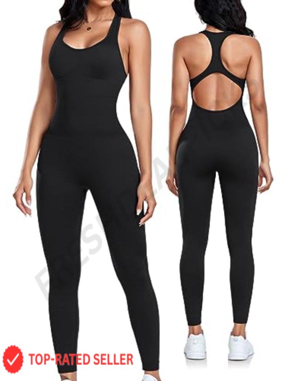 Seamless Yoga Bodycon Jumpsuit Racerback Tummy Control Padded Bra Unitard
